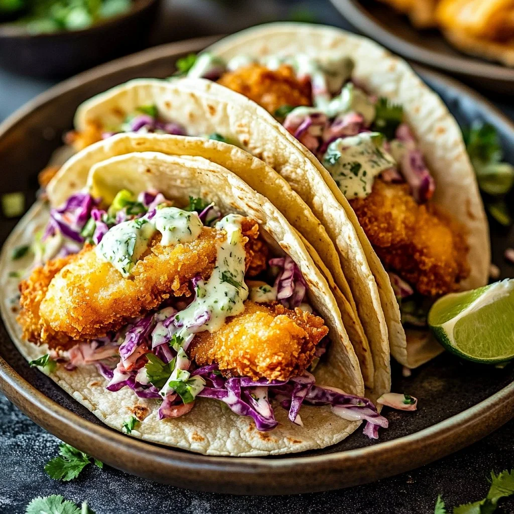 Crispy Fish Tacos with Cilantro Lime Slaw