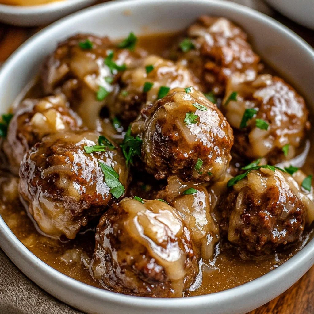 Crockpot French Onion Meatballs