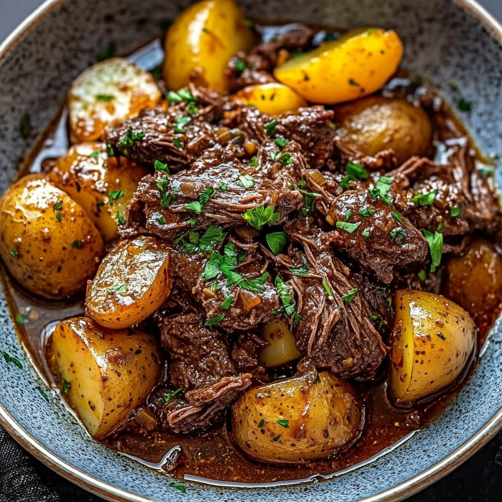 Slow Cooker Garlic Butter Beef with Potatoes
