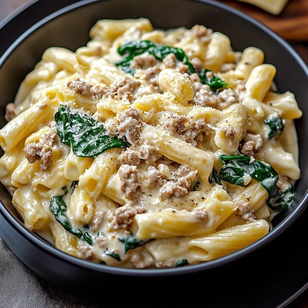 Creamy Ground Turkey Spinach Pasta