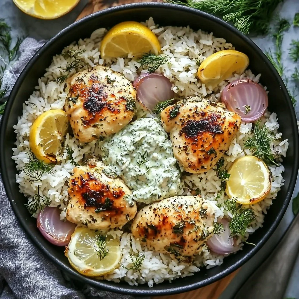 Dump and Bake Chicken Tzatziki Rice