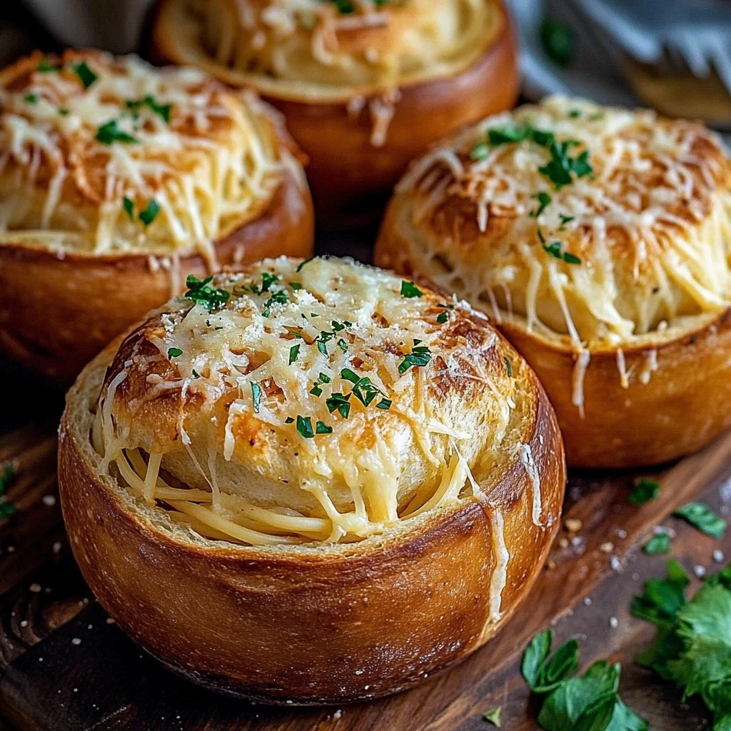 Spaghetti Garlic Bread Bowls