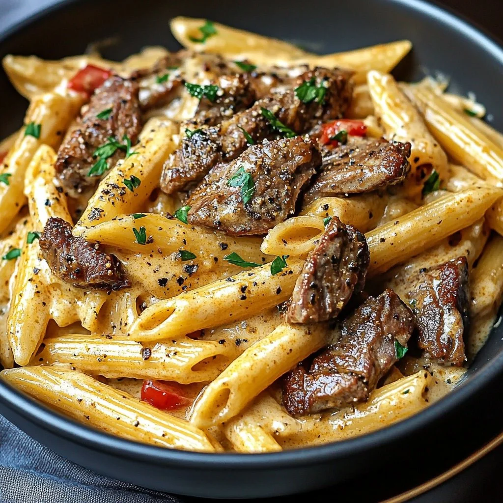 Creamy Cajun Steak Penne Pasta