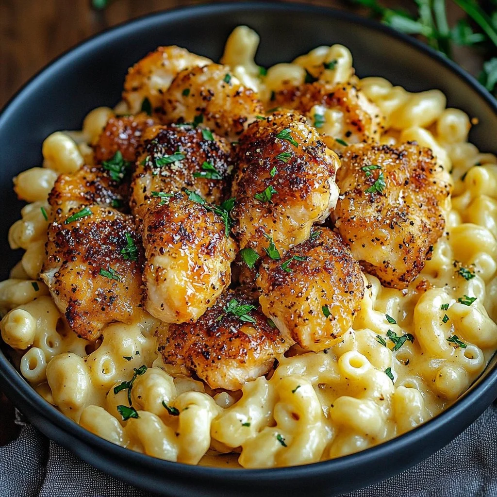 Honey Pepper Chicken with Creamy Mac and Cheese