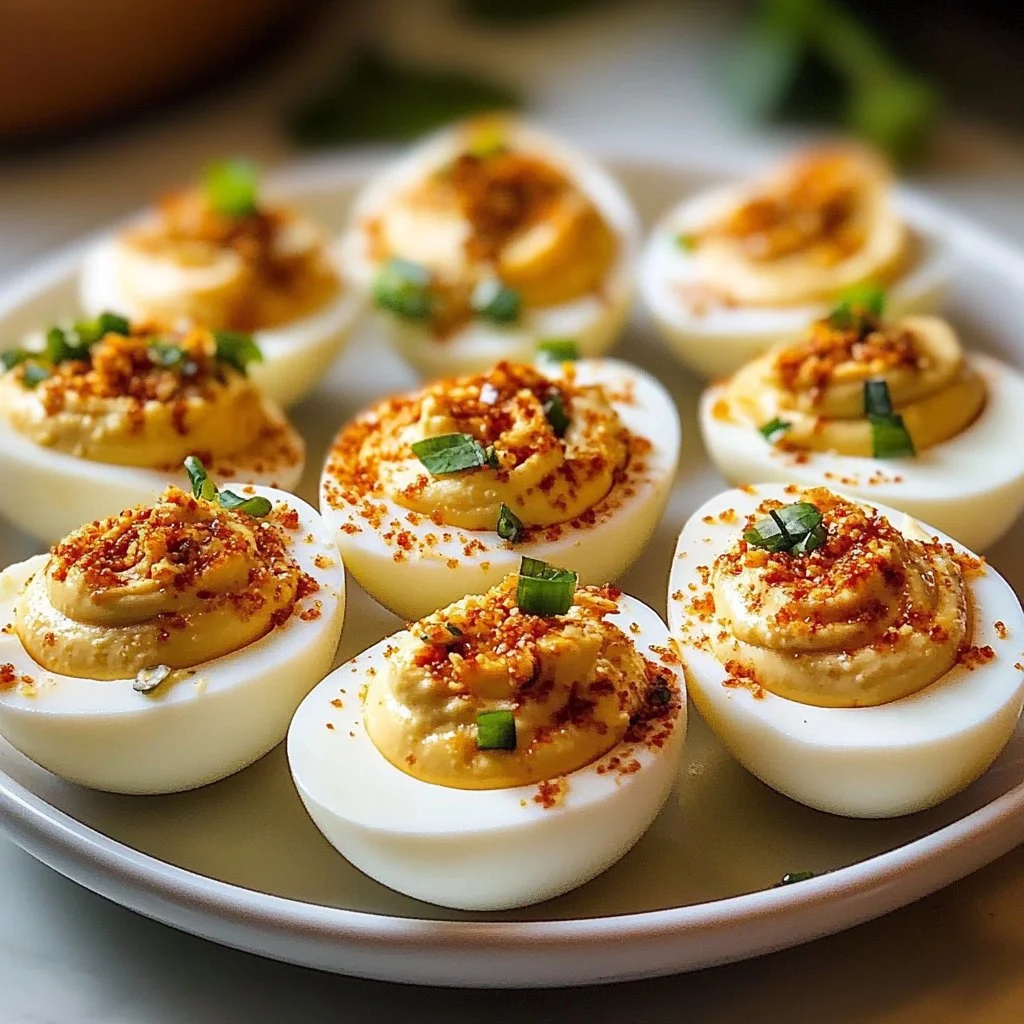 Spicy Chili Garlic Deviled Eggs