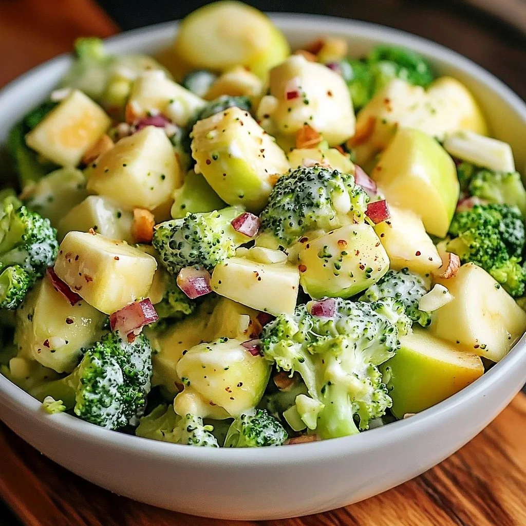 Freshly prepared Apple Broccoli Salad with crunchy apples and broccoli florets
