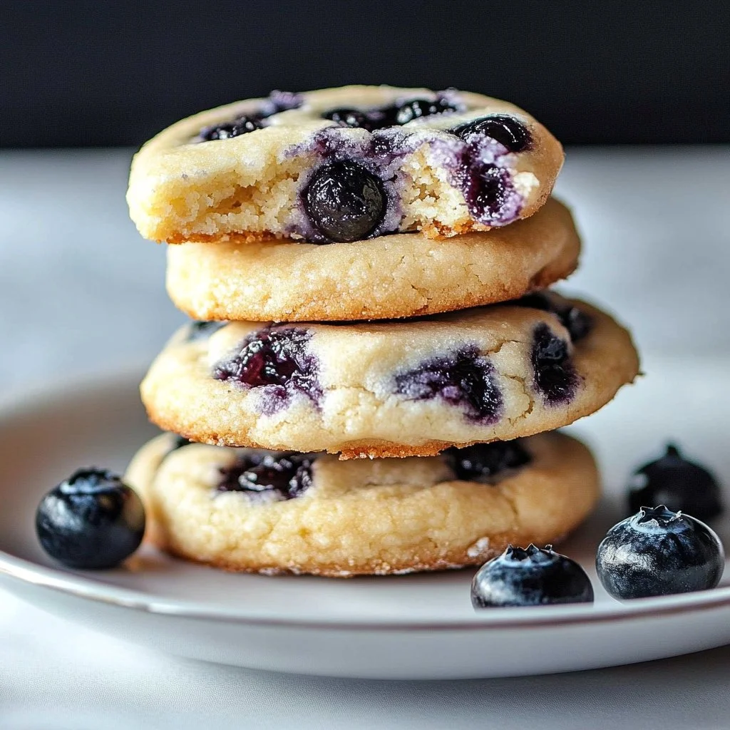 Delicious blueberry cheesecake cookies topped with fresh blueberries and cream cheese frosting