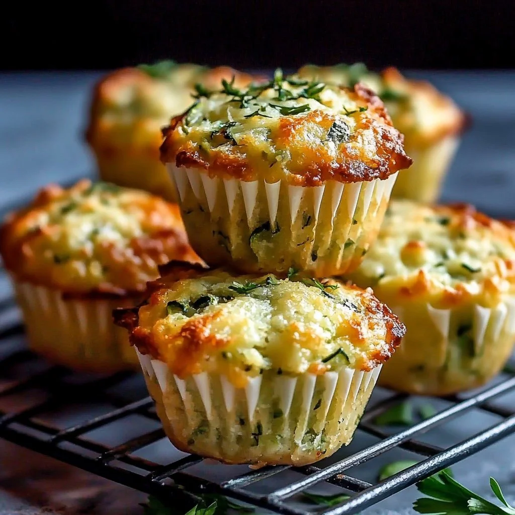 Crispy Parmesan Zucchini Muffins on a plate garnished with herbs