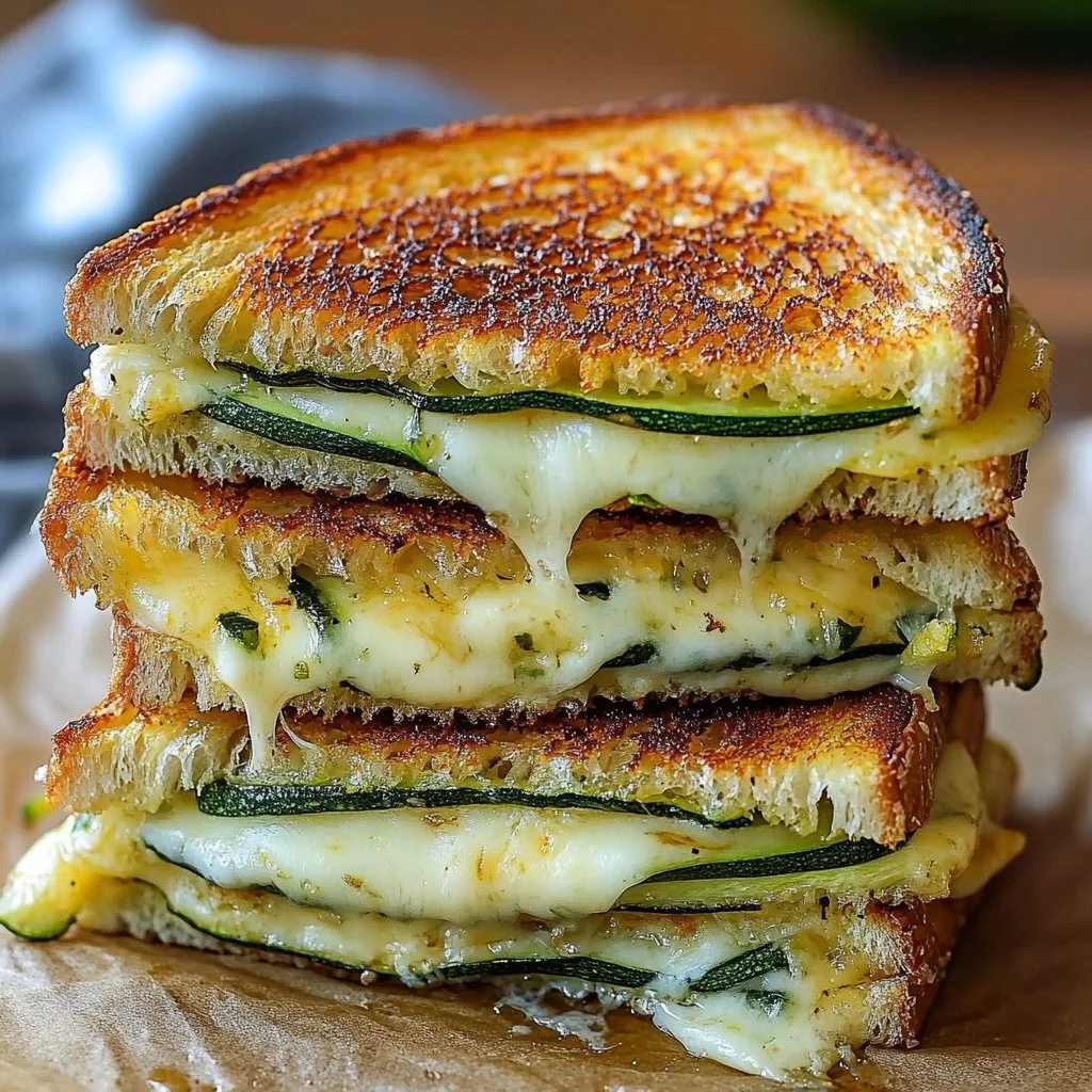 Crispy Zucchini Grilled Cheese sandwich on a plate with a golden crust