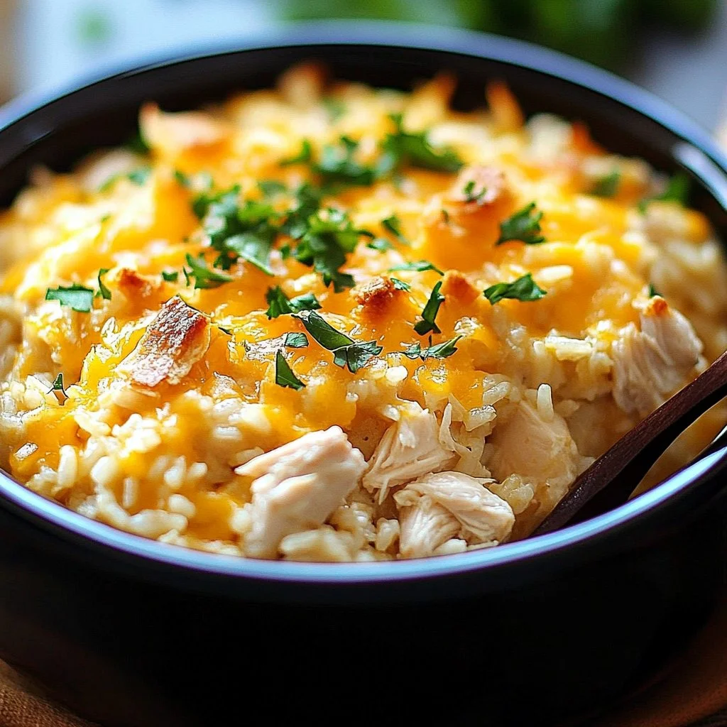 Delicious Crockpot Chicken and Rice Casserole served in a bowl.