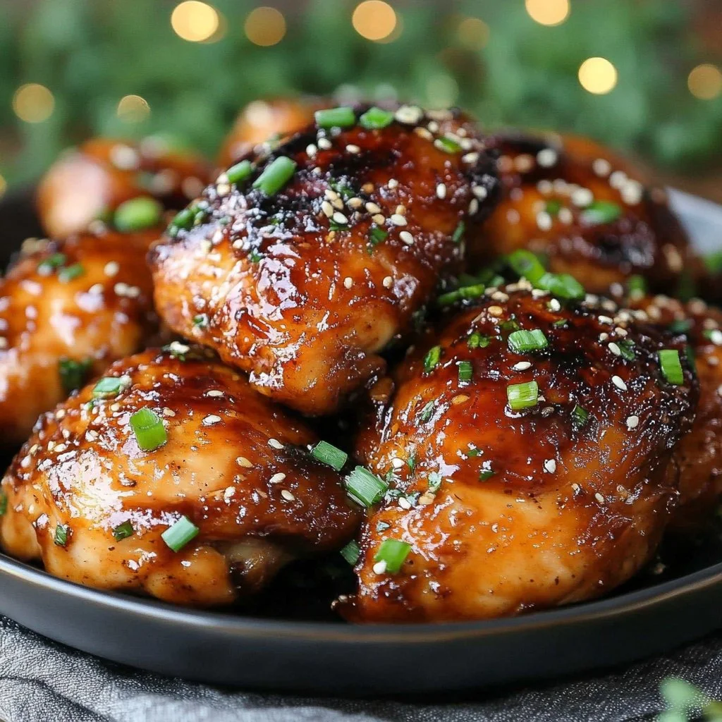 Easy Crockpot Honey Garlic Chicken Thighs recipe with tender meat and flavorful sauce.