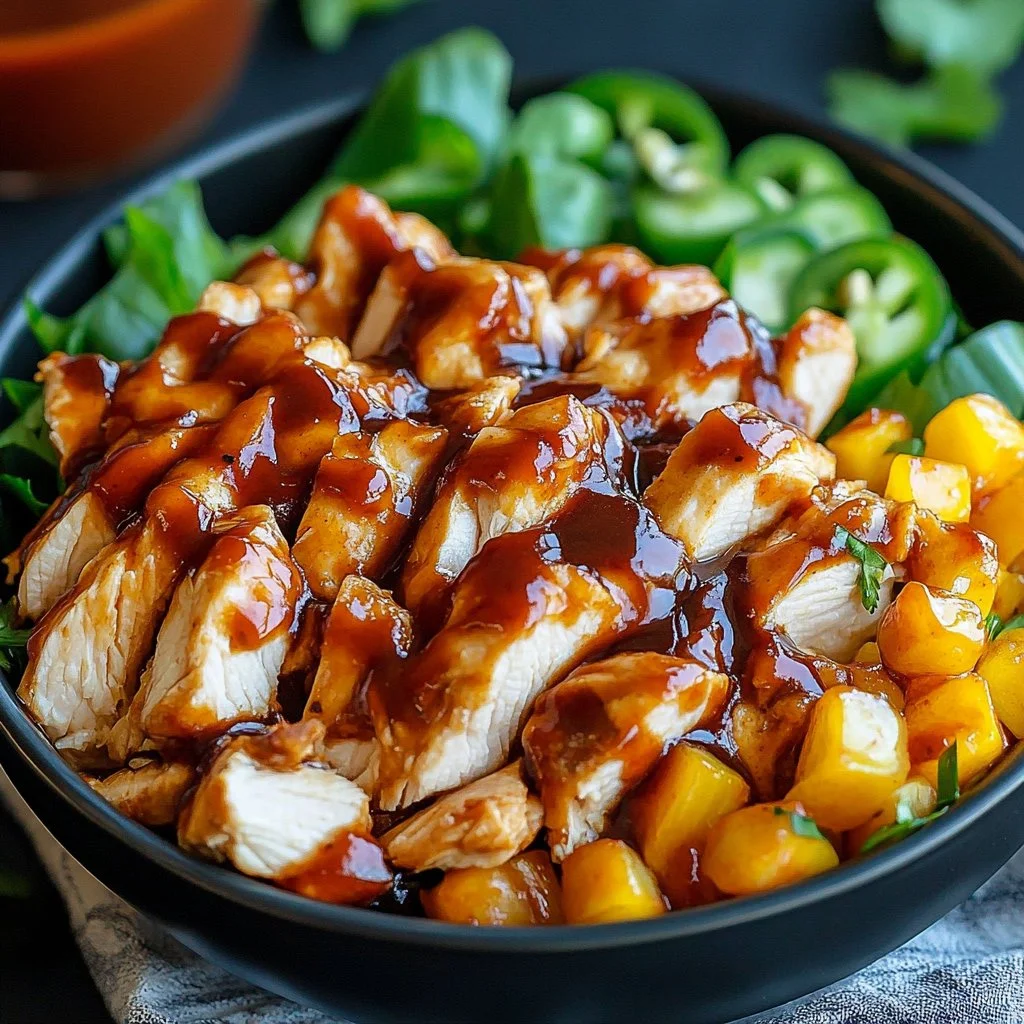 Delicious low carb BBQ chicken bowl with fresh ingredients and vibrant colors