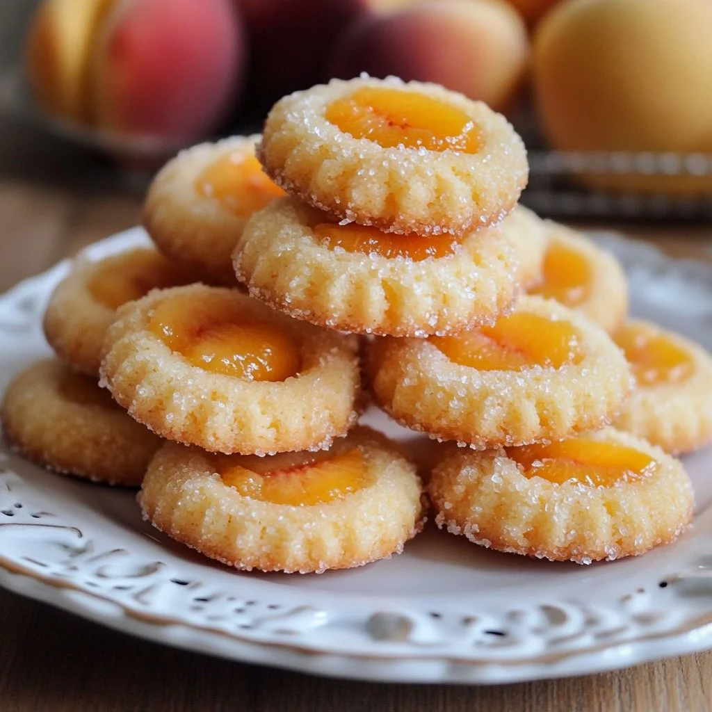 Baked Italian Peach Cookies with peach filling and decorative icing