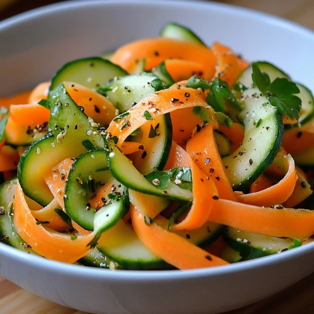 Fresh Ribbon Carrot-Cucumber Salad with colorful vegetables and light dressing