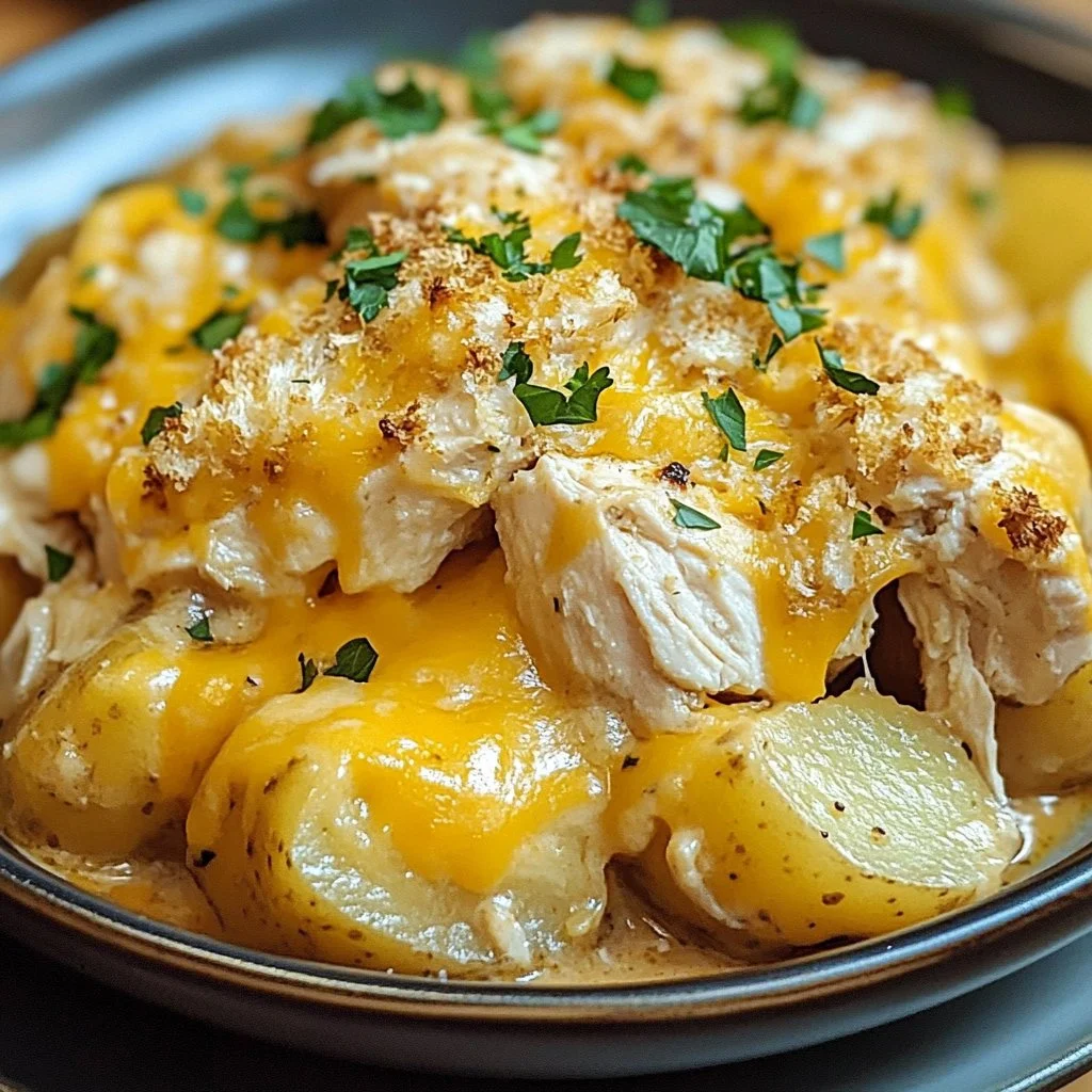 Plate of Slow Cooker Cheesy Ranch Chicken with herbs and cheese