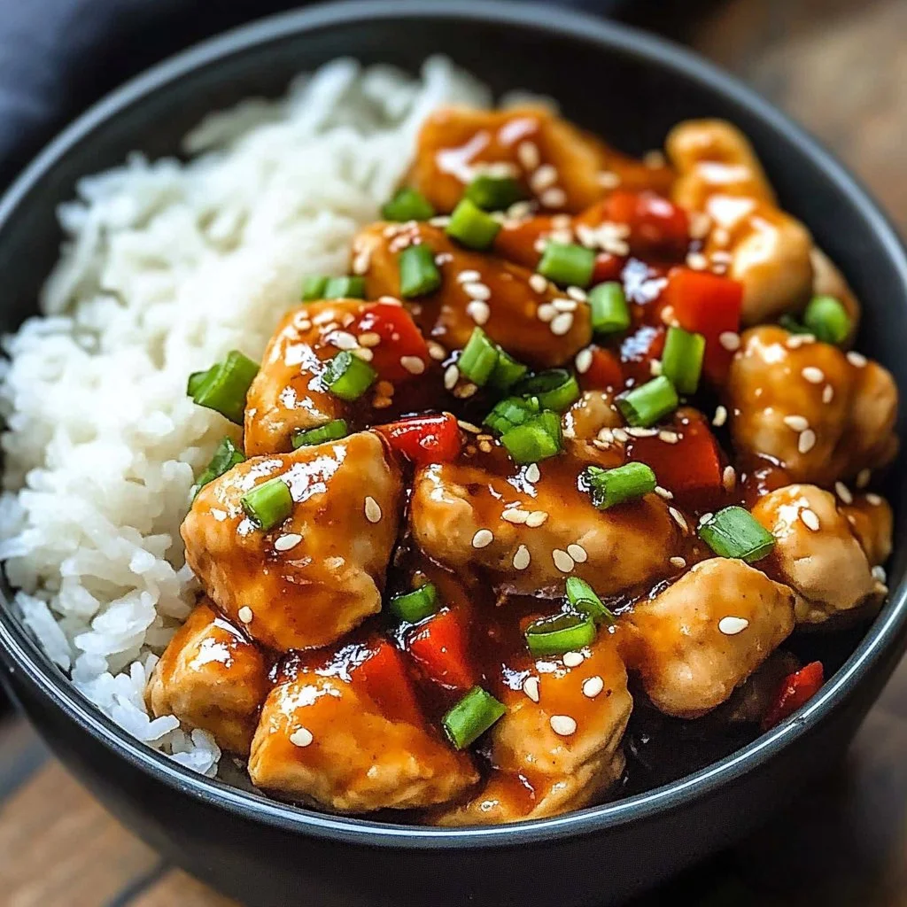 Delicious slow cooker sweet chili chicken served with vegetables