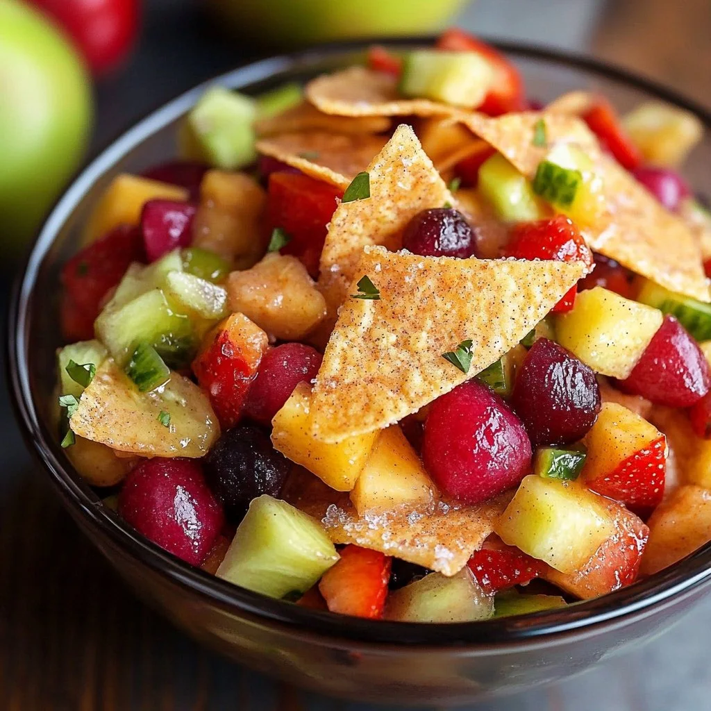 Bowl of Sweet Fruit Salad with Cinnamon Sugar, colorful and fresh.